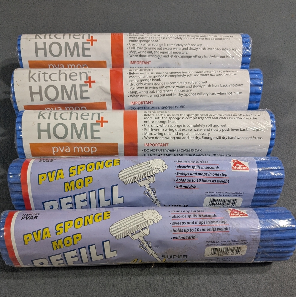 (5) PVA sponge mop head refills NEW blue